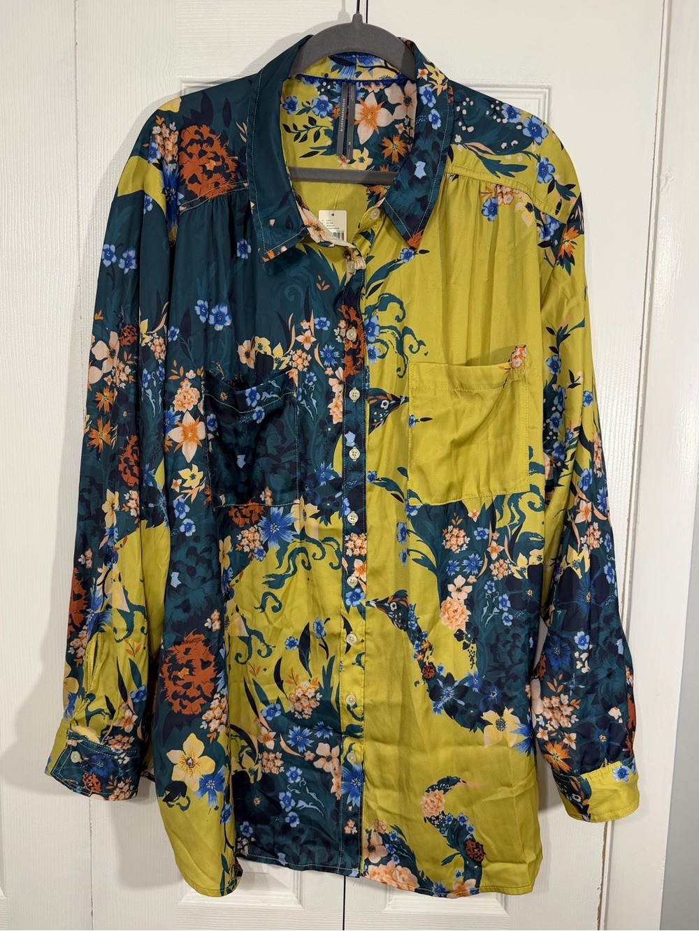 NWT Anthropologie Floral Button Front Shirt 3X Chartreuse